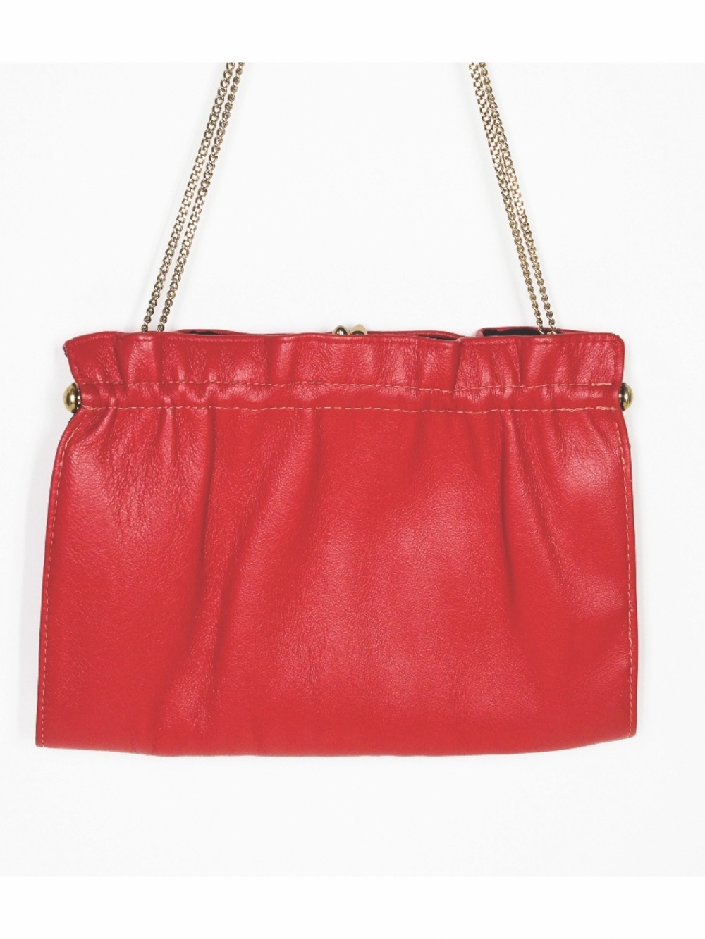 Vintage Bright Red Faux Leather Handbag purse shoulder top handle chain strap